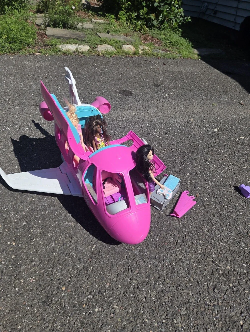 Barbie Pink Teal Play Plane with Fold-Out Cabin